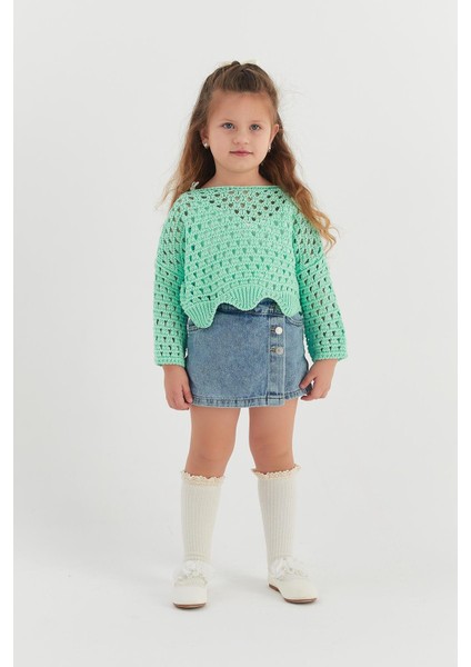 Çocuk Crop Triko Su Yeşili modelleri
