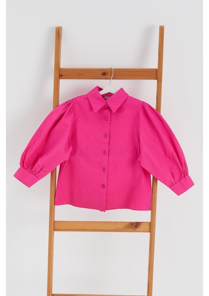 Balon Kol Çocuk Poplin Gömlek Fuşya