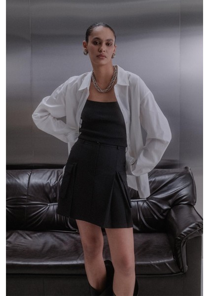 Kargo Cepli Mini Etek Siyah