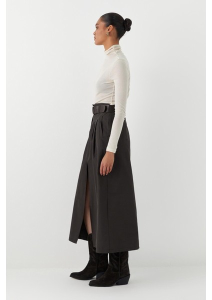 Ön Yırtmaçlı Uzun Kemerli Etek Antrasit fırsatları