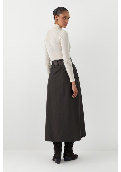 Ön Yırtmaçlı Uzun Kemerli Etek Antrasit indirimleri