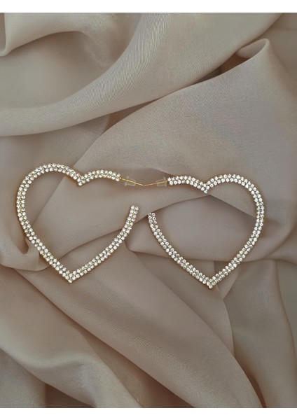 Büyük Kalp Model Beyoğlu Taşlı Abiye Gold Renk Küpe fırsatları