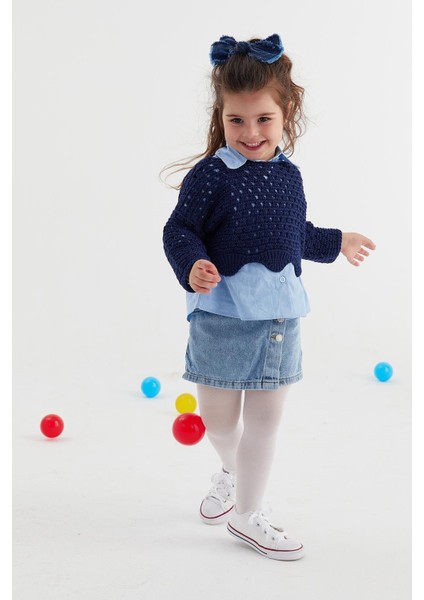 Çocuk Crop Triko Lacivert