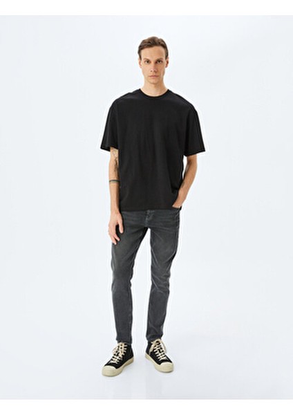 Slim Fit Jean Pantolon Erkekler İçin Beş Cepli Siyah Denim 32 Beden Kış Sezonu