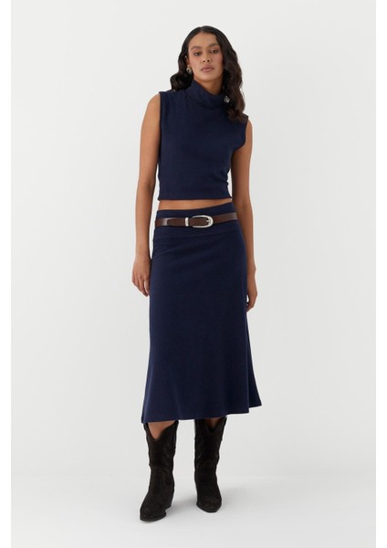 Triko Görünümlü Örme Etek Lacivert fiyatları