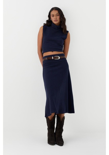 Triko Görünümlü Örme Etek Lacivert modelleri