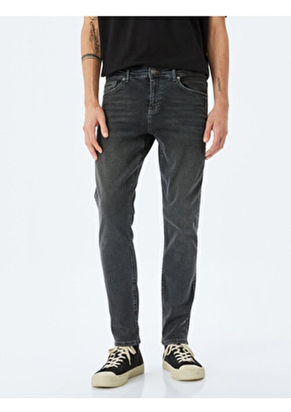 Slim Fit Jean Pantolon Erkekler İçin Beş Cepli Siyah Denim 32 Beden Kış Sezonu