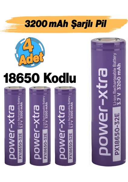 (4 Adet) 3200MAH Şarjlı Pil PX18650 Batarya 3.6V Li-Ion Uzun Ömürlü Yüksek Kapasite Şarj Edilebilir