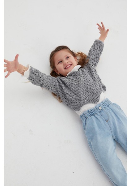 Çocuk Crop Triko Gri