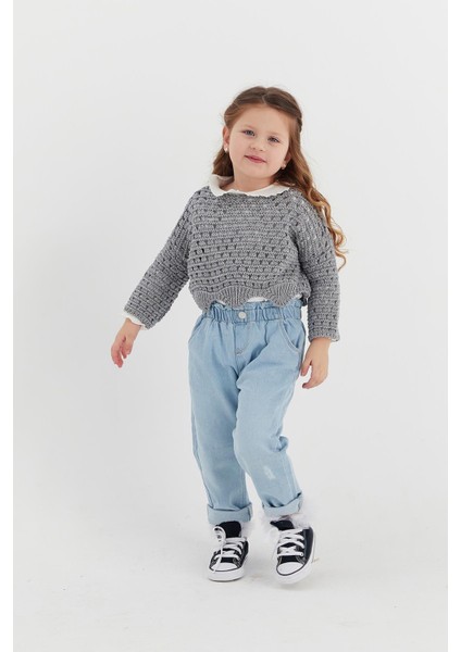 Çocuk Crop Triko Gri modelleri