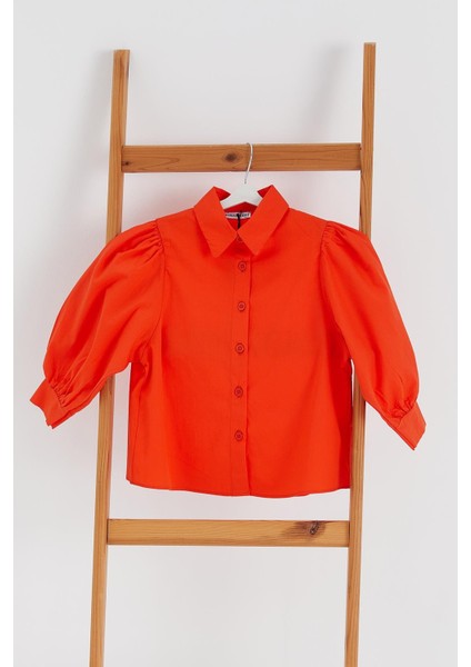 Balon Kol Çocuk Poplin Gömlek Oranj