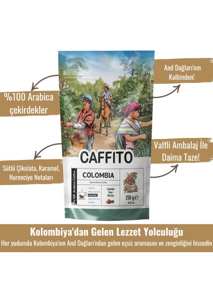 Caffito Kolombiya Supremo - Yöresel Çekirdek Kahve 250 G fiyatları