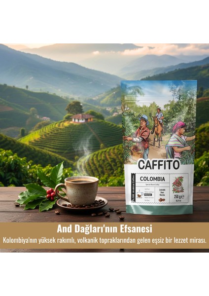 Caffito Kolombiya Supremo - Yöresel Çekirdek Kahve 250 G fırsatları