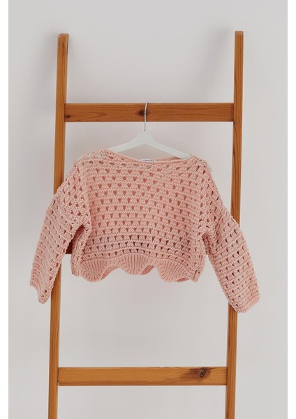 Çocuk Crop Triko Pudra
