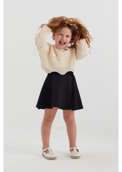 Çocuk Crop Triko Ekru