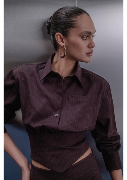 Premium Beli Korsajlı Gömlek Bordo