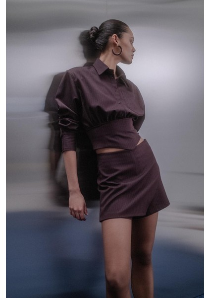 Premium Beli Korsajlı Gömlek Bordo modelleri