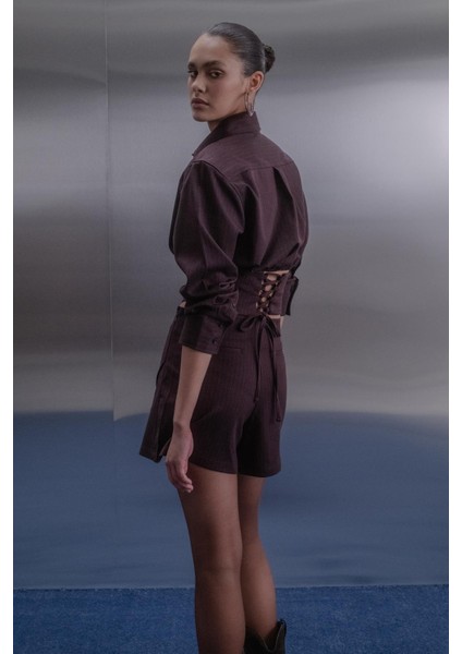 Premium Beli Korsajlı Gömlek Bordo