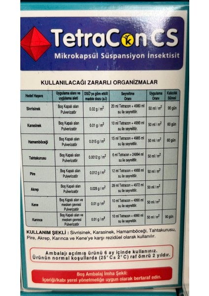 Tetracon Cs Akrep, Pire, Kene, Hamamböceği, Tahtakurusu Genel Haşare Ilacı 50 ml modelleri