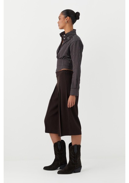 Korsaj Detaylı Çizgili Poplin Gömlek Kahverengi modelleri