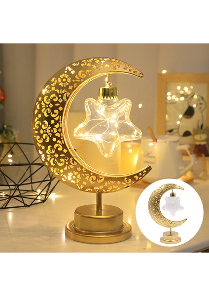 Kurban Bayramı Küresel Yıldız Şenlikli Dekoratif Lamba LED Ferforje Ay Içi Boş Masaüstü Lambası (Yurt Dışından)
