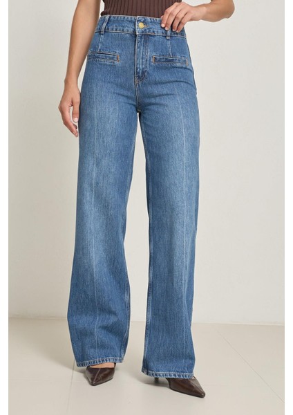 Mavi Rahat Kalıp Cep Detaylı %100 Pamuklu Pantolon