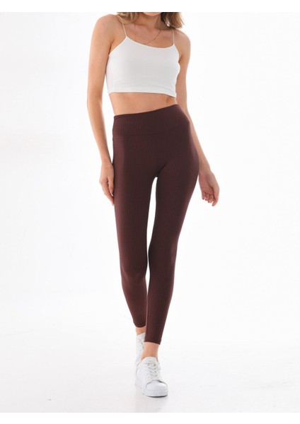 Kadın Fitilli Kahverengi Tayt – Içi Şardonlu, Yüksek Bel, Kışlık ve Sıcak Tutucu Spor Tayt fiyatları