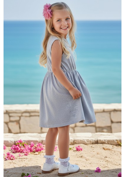 0010 - Kız Çocuk Gri Elbise Somon Toka Takım fiyatları