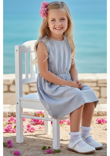 0010 - Kız Çocuk Gri Elbise Somon Toka Takım modelleri