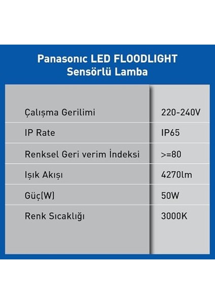 LED Projektör Sensorlü, Sicak Beyaz Işik 50W 4270LM 3000K fırsatları