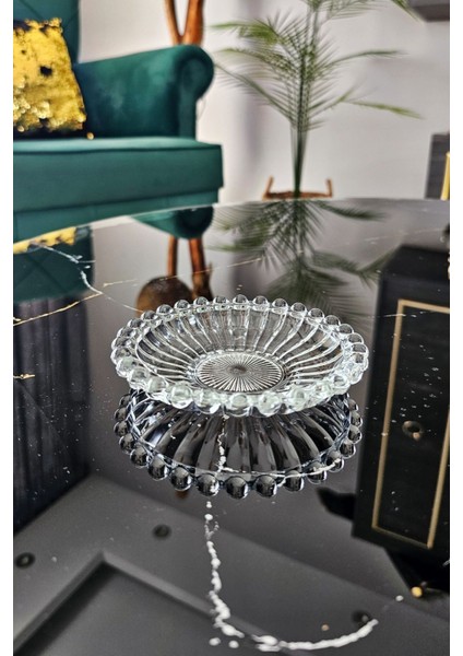 6 Lı Cam Boncuk Çay Tabağı | Cam Kristal Boncuk Çay Tabağı - Beyaz fiyatları