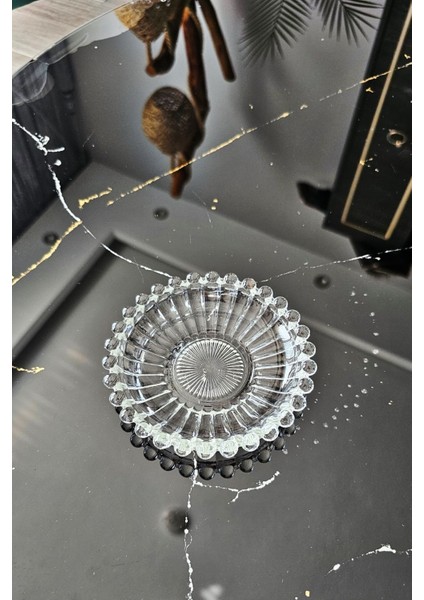 6 Lı Cam Boncuk Çay Tabağı | Cam Kristal Boncuk Çay Tabağı - Beyaz modelleri