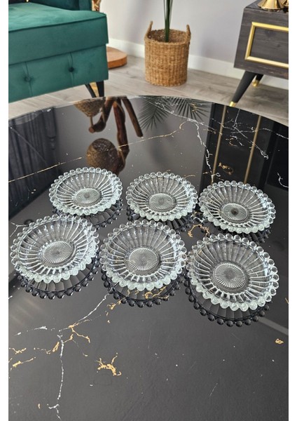 6 Lı Cam Boncuk Çay Tabağı | Cam Kristal Boncuk Çay Tabağı - Beyaz fırsatları