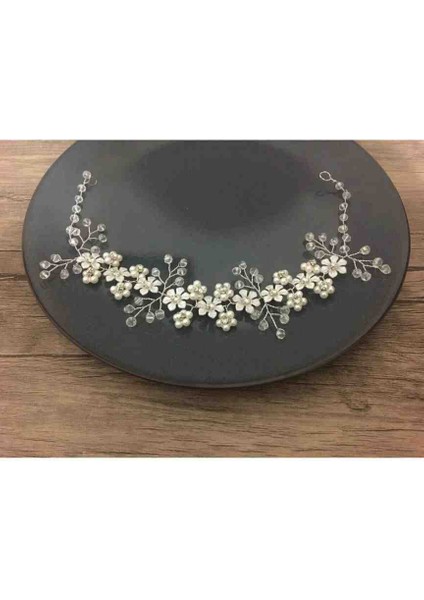 Incili Taşlı Gelin Nişan Kına Söz Türban Tacı Aksesuar