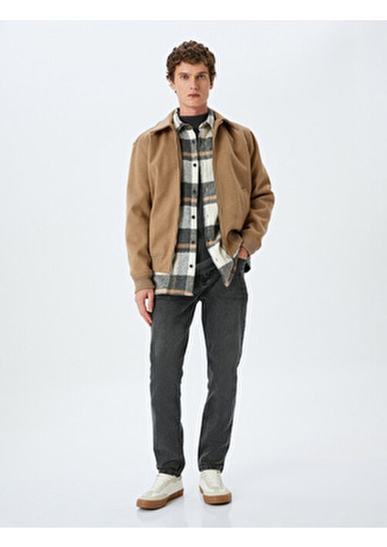 Slim Fit Jean Pantolon Erkekler İçin Beş Cepli Siyah Denim 32 Beden Kış Sezonu