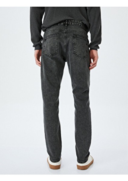 Slim Fit Jean Pantolon Erkekler İçin Beş Cepli Siyah Denim 32 Beden Kış Sezonu