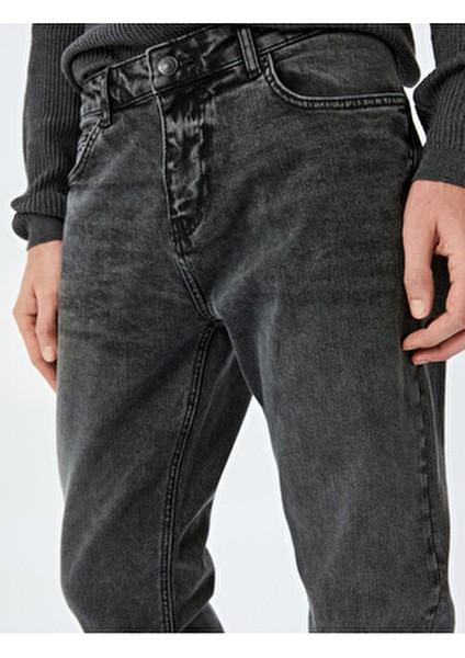 Slim Fit Jean Pantolon Erkekler İçin Beş Cepli Siyah Denim 32 Beden Kış Sezonu