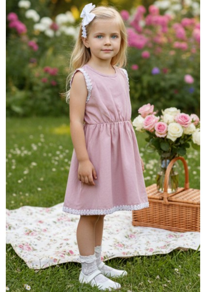 0020 - Kız Çocuk Pudra Elbise Toka Takım