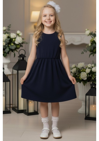 0005 - Kız Çocuk Antrasit Elbise Beyaz Toka Takım