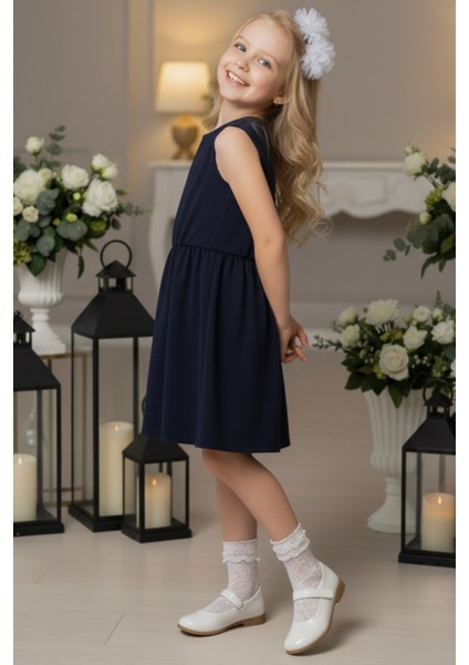 0005 - Kız Çocuk Antrasit Elbise Beyaz Toka Takım modelleri