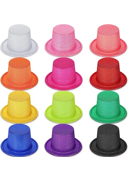 Karışık Renk Simli Silindir Parti Şapkaları (12 Adet)