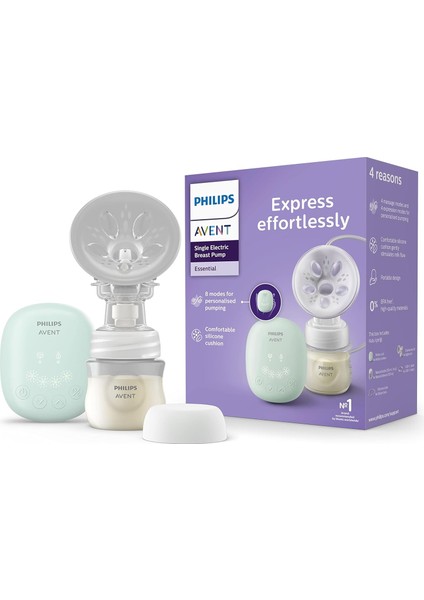 Avent Essential Elektrikli Göğüs Pompası, Sessiz ve Kompakt Tasarım, 4 Masaj ve 4 Sağım Modu