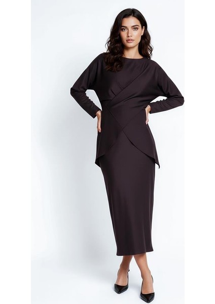 Çikolata Belden Bağlama Detaylı Uzun Kollu Bluz