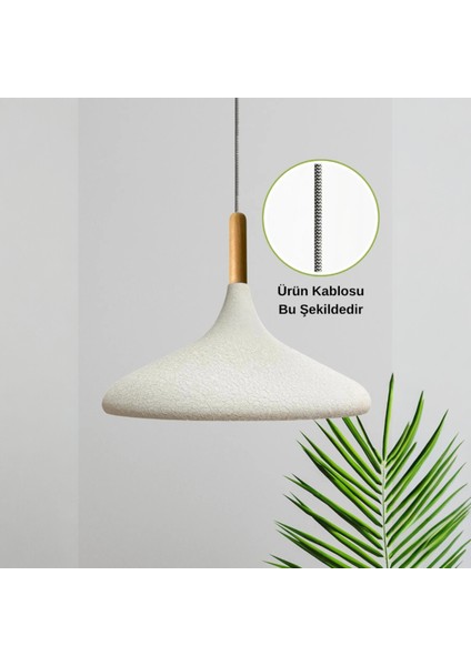 Dokulu Açık Krem Ütü Kablo Ahşap Tekli Avize Sarkıt Salon Mutfak Lamba Aydınlatma Avizeler
