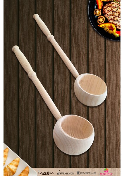 Doğal Dişbudak Ağacı Ahşap Tahta Kepçe Seti Çorba Kepçesi 2 Li Set