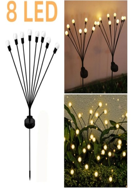 2 Adet 8 LED Li Güneş Enerjili Ateş Böceği Balkon Bahçe Lambası (2 Adet)