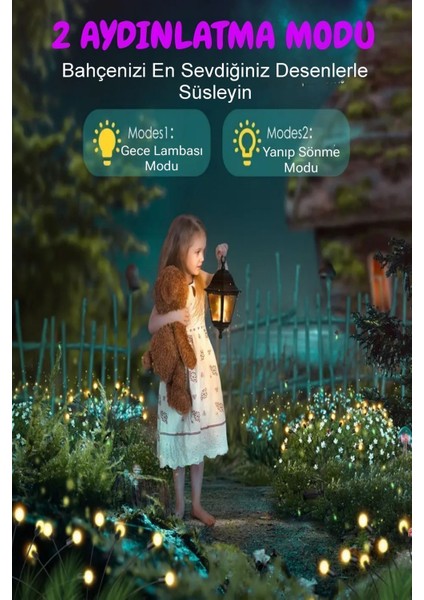 2 Adet 8 LED Li Güneş Enerjili Ateş Böceği Balkon Bahçe Lambası (2 Adet) modelleri