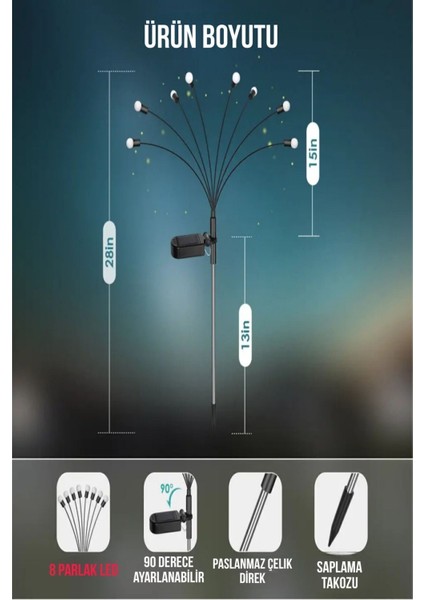 2 Adet 8 LED Li Güneş Enerjili Ateş Böceği Balkon Bahçe Lambası (2 Adet) fırsatları