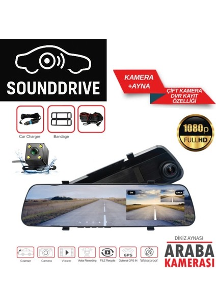 4,3'' Inç Full Hd Yol Kayıt ve Geri Görüş Kameralı Dikiz Ayna