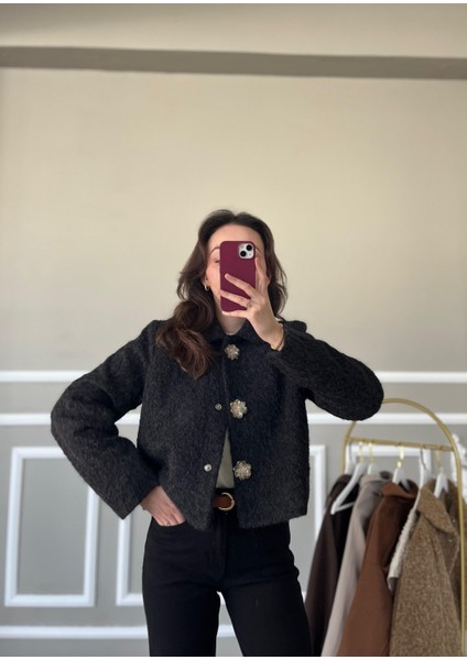 Düğme Detaylı Keçe Kaşe Ceket